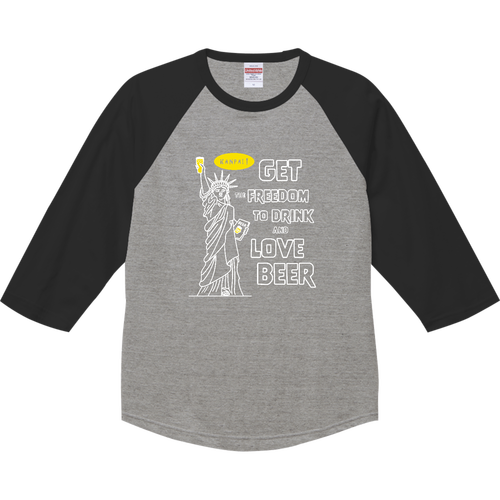 名画 × BEER(自由の女神) 袋文字白メッセージ | ラグランTシャツ（七分袖） ラグランTシャツ（七分袖）