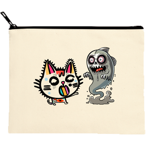 身の毛もよだつ2(やんちゃん) キャンバスフラットポーチ（M）【白プリント有】