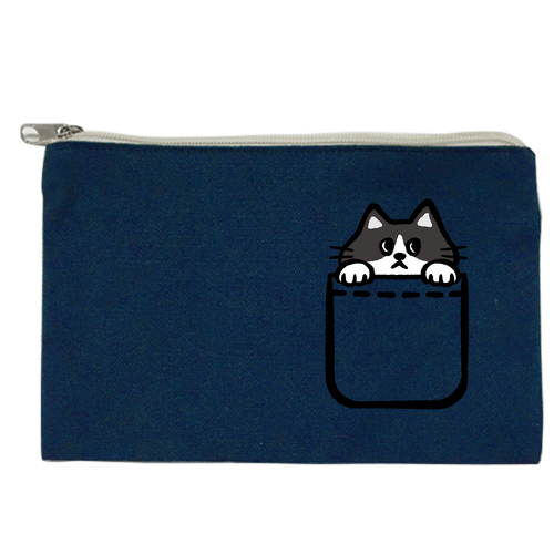 ポケットから猫_ハチワレ猫 キャンバスポーチ(S)【白プリント有】