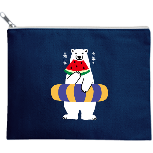 シロクマさん夏を満喫 キャンバスポーチ（M）【白プリント有】