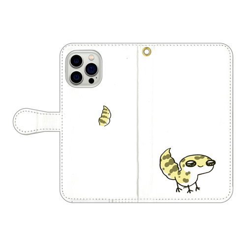 レオパ（ハイイエロー）×ホワイト｜手帳型スマホケース iPhone15 Pro Max 手帳型スマホケース