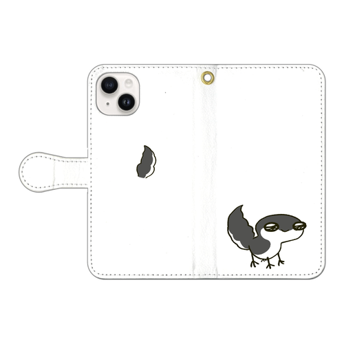 レオパ（ブラックナイト）×ホワイト｜手帳型スマホケース iPhone15 手帳型スマホケース