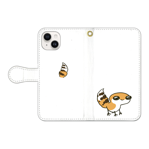 レオパ（タンジェリン）×ホワイト｜手帳型スマホケース iPhone15 手帳型スマホケース