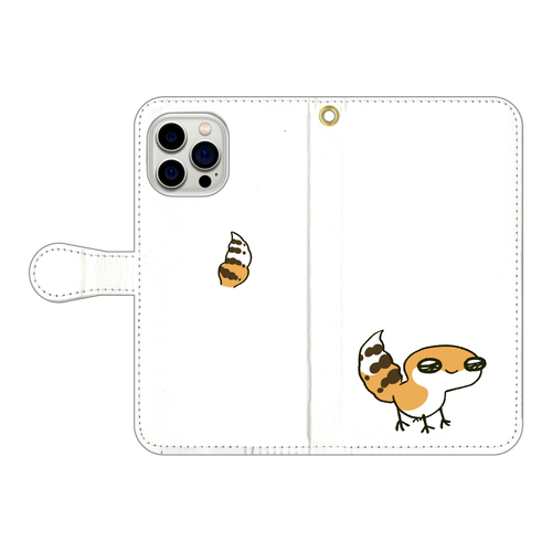 レオパ（タンジェリン）×ホワイト｜手帳型スマホケース iPhone15 Pro Max 手帳型スマホケース