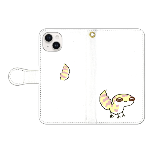 レオパ（アルビノ）×ホワイト｜手帳型スマホケース iPhone15 手帳型スマホケース