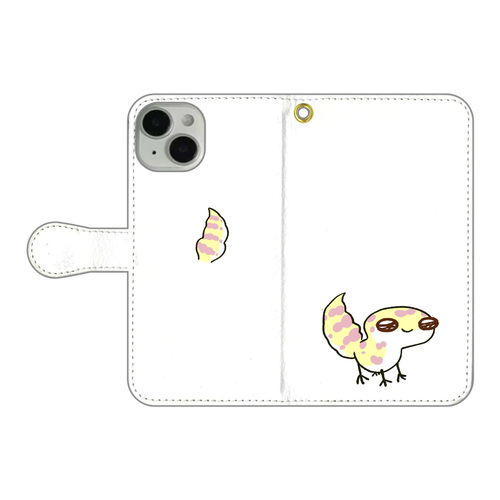 レオパ（アルビノ）×ホワイト｜手帳型スマホケース iPhone14 手帳型スマホケース