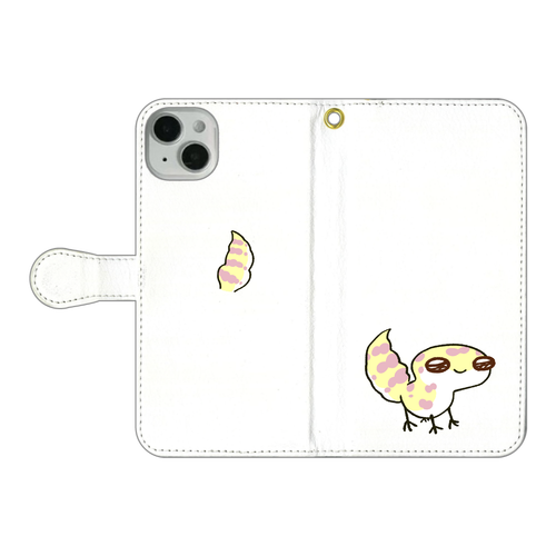 レオパ（アルビノ）×ホワイト｜手帳型スマホケース iPhone14 Plus 手帳型スマホケース