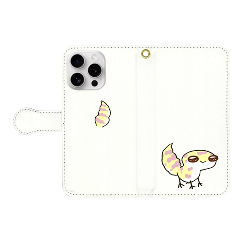 レオパ（アルビノ）×ホワイト｜手帳型スマホケース iPhone16 Pro 手帳型スマホケース