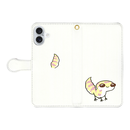 レオパ（アルビノ）×ホワイト｜手帳型スマホケース iPhone16 Plus 手帳型スマホケース