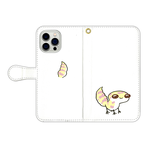 レオパ（アルビノ）×ホワイト｜手帳型スマホケース iPhone15 Pro Max 手帳型スマホケース