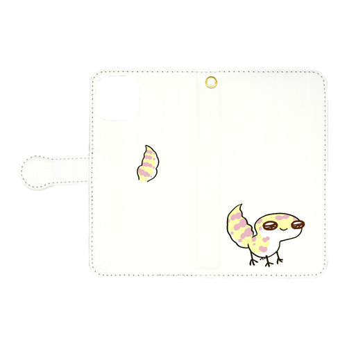 レオパ（アルビノ）×ホワイト｜手帳型スマホケース iPhone11 手帳型スマホケース