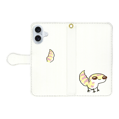 レオパ（アルビノ）×ホワイト｜手帳型スマホケース iPhone16 手帳型スマホケース