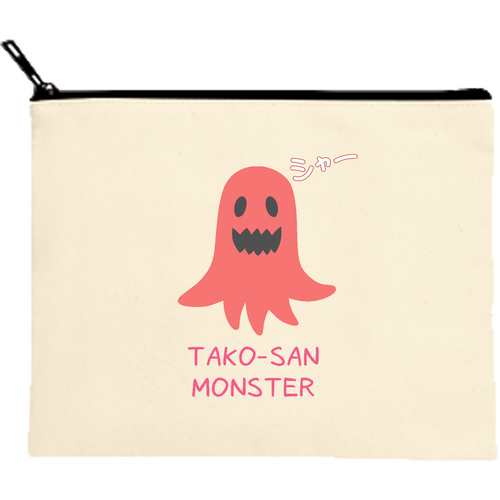 【タコさんモンスター】ポーチ キャンバスフラットポーチ（M）【白プリント有】