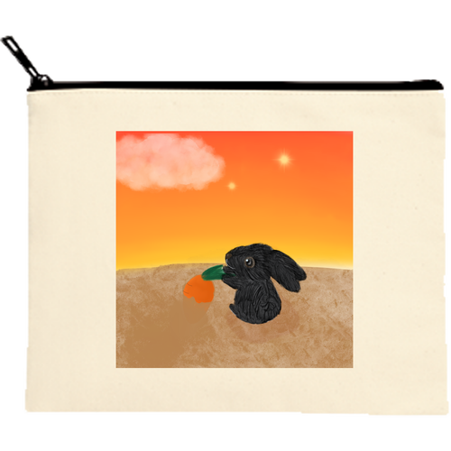 にんじんの収穫/夕方・うさぎ キャンバスポーチ（M）【白プリント有】