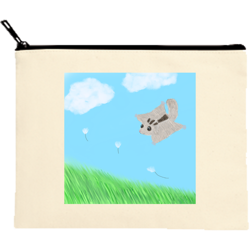 風に乗って/モモンガ・春モチーフ キャンバスポーチ（M）【白プリント有】
