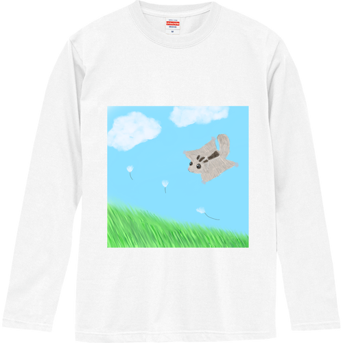 風に乗って/モモンガ・春モチーフ ロングスリーブTシャツ