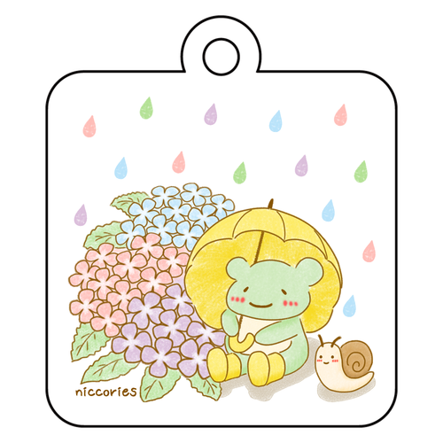 かえるさんの梅雨の楽しみ（アクリルキーホルダー） アクリルキーホルダー　四角型 (4cm)