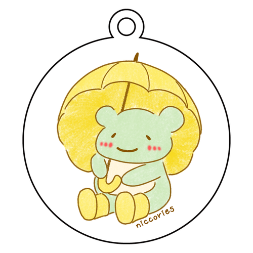 かえるさんの梅雨支度(アクキー両面印刷) アクリルキーホルダー(両面印刷)　丸型 (6cm)