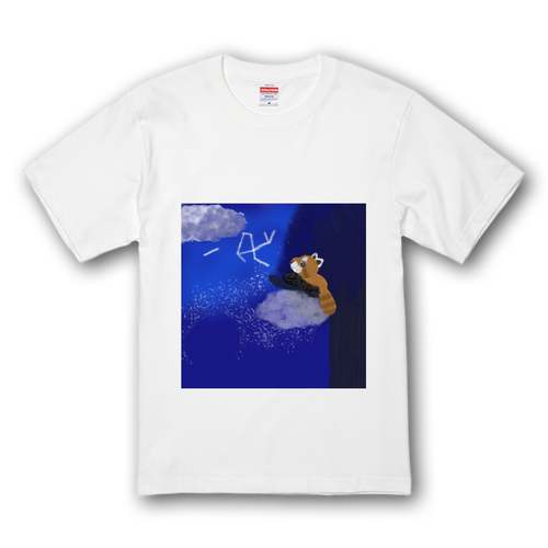 レッサーパンダと星座/夜モチーフ・星空 プレミアムTシャツ