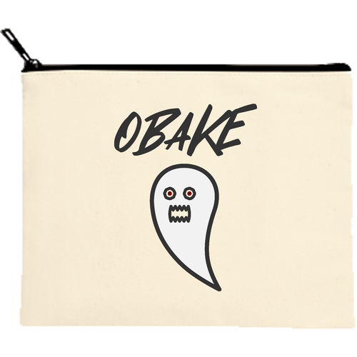 【OBAKE】#3 キャンバスフラットポーチ（M）【白プリント有】