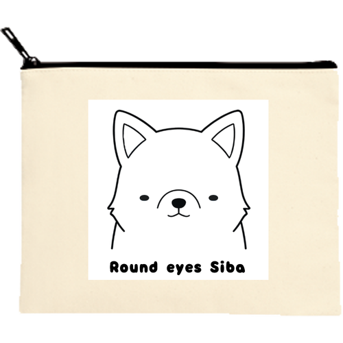 Round eyes Siba.つぶらなしばちゃんポーチ キャンバスフラットポーチ（M）【白プリント有】