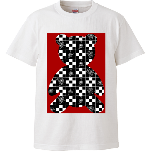 和柄アレンジ市松模様と薔薇 ハイクオリティーTシャツ