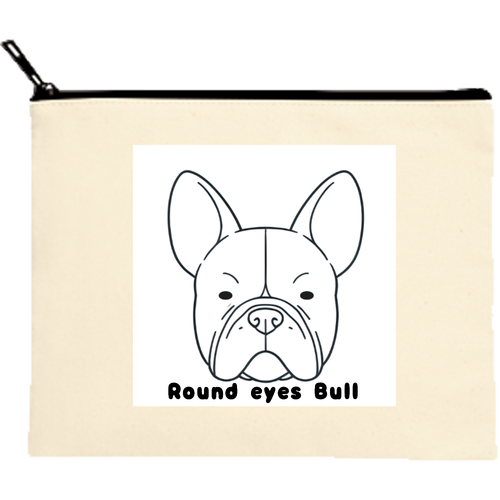 Round eyes Bull.つぶらなブルちゃんポーチ キャンバスフラットポーチ（M）【白プリント有】