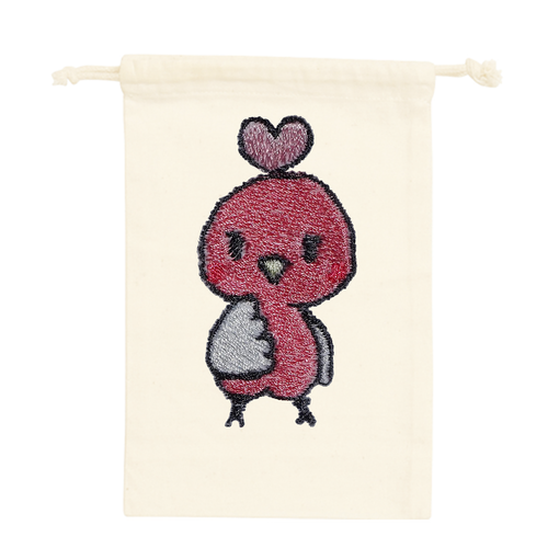 モモイロちゃーちゃん刺しゅう風　キャプ　ポーチ　エプロン コットン巾着（Ｍ）