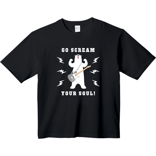 エレキギターとシロクマ君 typeA グレイ ヘビーウェイト ビッグシルエットTシャツ