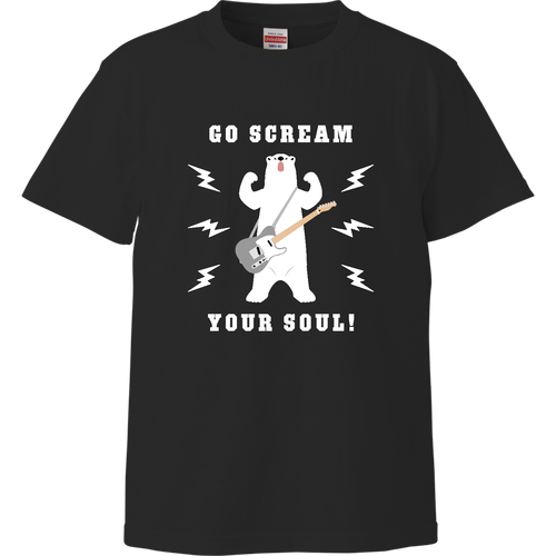 エレキギターとシロクマ君 typeA グレイ ハイクオリティーTシャツ