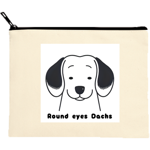 Round eyes Dachs.つぶらなダッちゃんポーチ キャンバスフラットポーチ（M）【白プリント有】