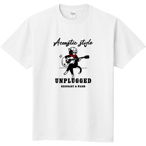 アコースティックギター ハチワレ猫 定番Ｔシャツ