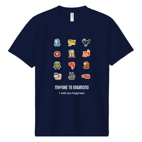 魔除けと縁起物ピクセルアート (濃色シャツ専用) ドライＴシャツ