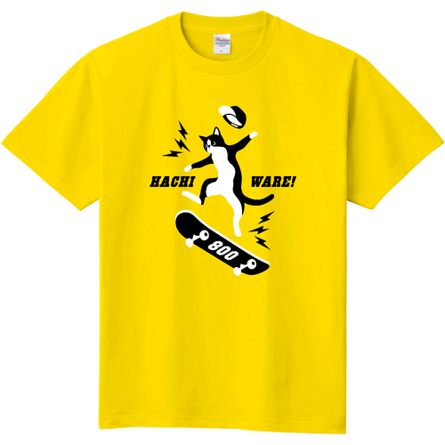 スケボーするハチワレ猫 定番Ｔシャツ