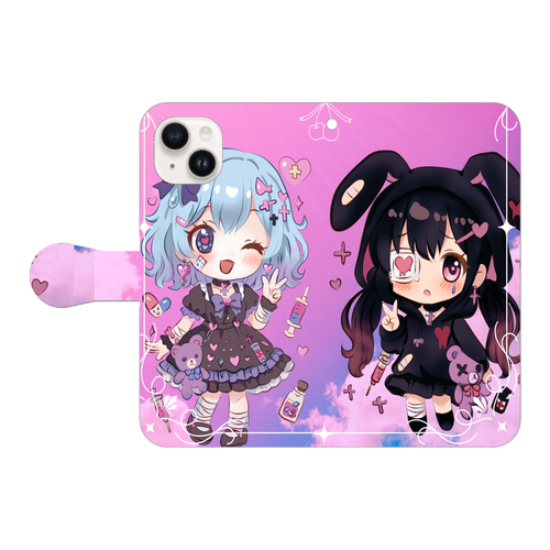 みるる＆くろね 手帳型スマホケース iPhone15 iPhone15 手帳型スマホケース