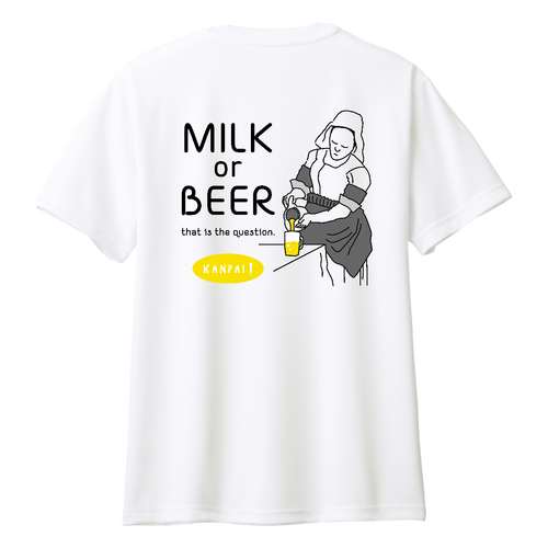 名画 × BEER(牛乳を注ぐ女)黒メッセージ バックプリント | ドライＴシャツ ドライＴシャツ