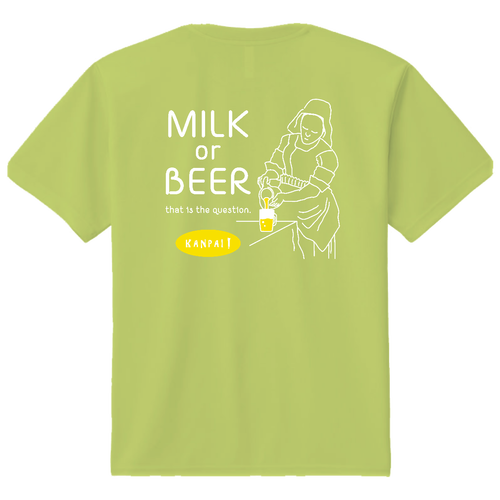 名画 × BEER(牛乳を注ぐ女)白メッセージ バックプリント | ドライＴシャツ ドライＴシャツ