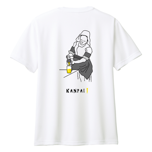 名画 × BEER(牛乳を注ぐ女)黒線画 バックプリント | ドライＴシャツ ドライＴシャツ