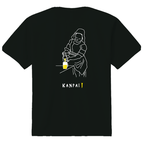 名画 × BEER(牛乳を注ぐ女)白線画 バックプリント | ドライＴシャツ ドライＴシャツ