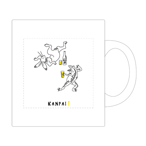 名画 × BEER(鳥獣戯画)黒線画 | ワンポイント マグカップ ワンポイント マグカップ