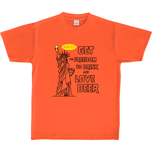 名画 × BEER(自由の女神)袋文字黒メッセージ | 定番ドライライトＴシャツ 定番ドライライトＴシャツ