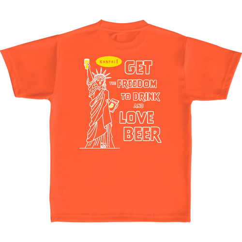 名画 × BEER(自由の女神)袋文字白メッセージ バックプリント | 定番ドライライトＴシャツ 定番ドライライトＴシャツ