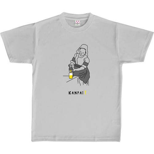 名画 × BEER(牛乳を注ぐ女)黒線画 | 定番ドライライトＴシャツ 定番ドライライトＴシャツ