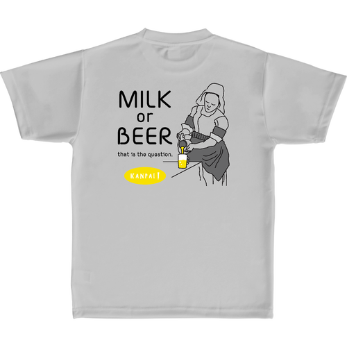 名画 × BEER(牛乳を注ぐ女)黒メッセージバックプリント | 定番ドライライトＴシャツ 定番ドライライトＴシャツ