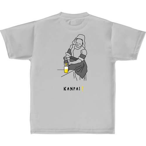 名画 × BEER(牛乳を注ぐ女)黒線画 バックプリント | 定番ドライライトＴシャツ 定番ドライライトＴシャツ