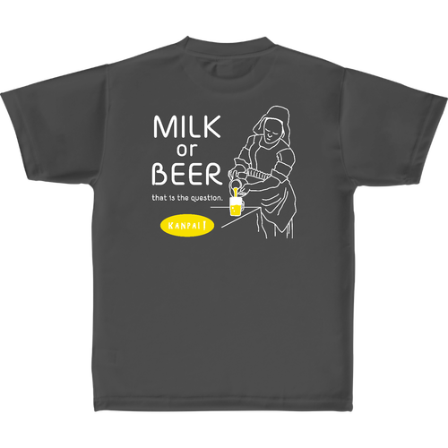 名画 × BEER(牛乳を注ぐ女)白メッセージ バックプリント | 定番ドライライトＴシャツ 定番ドライライトＴシャツ
