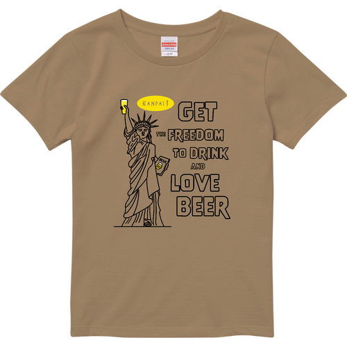 名画 × BEER(自由の女神)袋文字黒メッセージ | ハイクオリティーTシャツ（ガールズ） ハイクオリティーTシャツ（ガールズ）