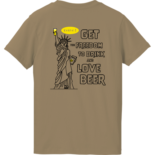 名画 × BEER(自由の女神)袋文字黒メッセージ バックプリント | ハイクオリティーTシャツ（ガールズ） ハイクオリティーTシャツ（ガールズ）