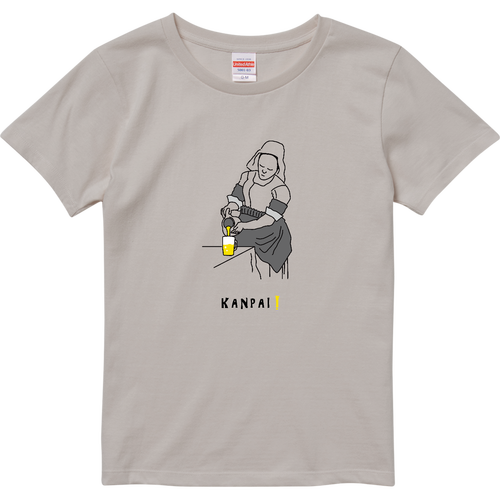 名画 × BEER(牛乳を注ぐ女)黒線画 | ハイクオリティーTシャツ（ガールズ） ハイクオリティーTシャツ（ガールズ）