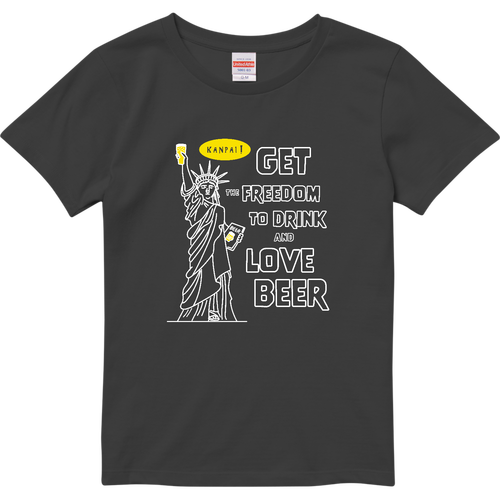 名画 × BEER(自由の女神)袋文字白メッセージ | ハイクオリティーTシャツ（ガールズ） ハイクオリティーTシャツ（ガールズ）